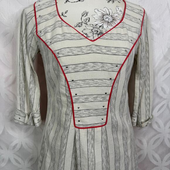 Lauren Moffatt Preppy Wide Stripe Studded 3/4 Sleeve Tunic Blouse Size S - Picture 5 of 6